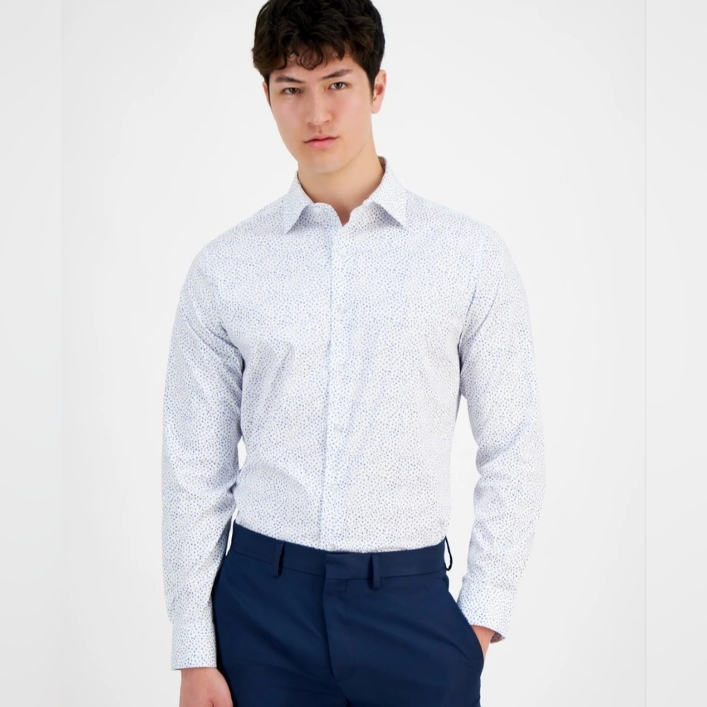 Alfani Men’s Slim-Fit Dress Shirt White Cobalt L Button-Down